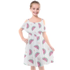 Fresh Watermelon Slices Texture Kids  Cut Out Shoulders Chiffon Dress by Ket1n9