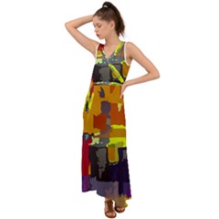 Abstract Vibrant Colour V-neck Chiffon Maxi Dress by Ket1n9