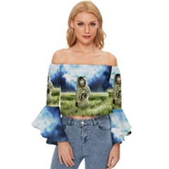 Astronaut Off Shoulder Flutter Bell Sleeve Top by Ket1n9