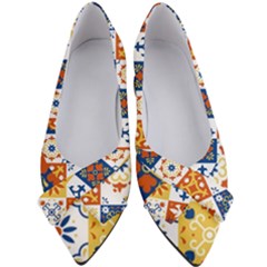 Mexican Talavera Pattern Ceramic Tiles With Flower Leaves Bird Ornaments Traditional Majolica Style Women s Bow Heels by Ket1n9