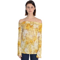 Cheese Slices Seamless Pattern Cartoon Style Off Shoulder Long Sleeve Top by Ket1n9