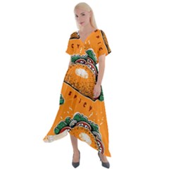 Seamless Pattern With Taco Cross Front Sharkbite Hem Maxi Dress by Ket1n9