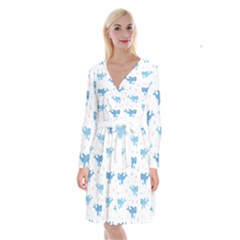 Seamless Pattern With Cute Sharks Hearts Long Sleeve Velvet Front Wrap Dress by Ket1n9