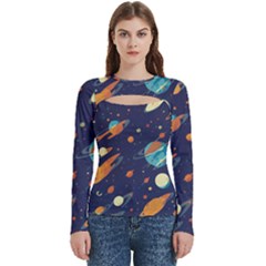 Space Galaxy Planet Universe Stars Night Fantasy Women s Cut Out Long Sleeve T-shirt by Ket1n9