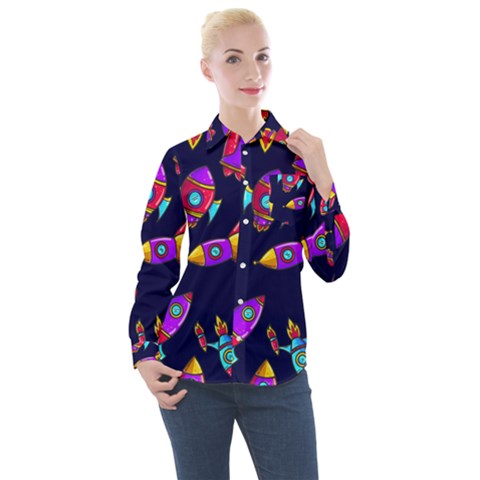 Space Patterns Women s Long Sleeve Pocket Shirt by Hannah976