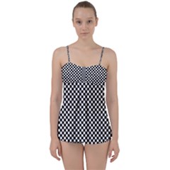 Black And White Checkerboard Background Board Checker Babydoll Tankini Set by Hannah976