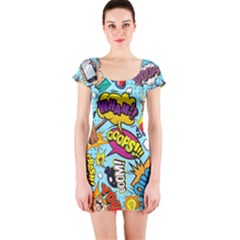 Comic Elements Colorful Seamless Pattern Short Sleeve Bodycon Dress by Hannah976