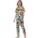 Comic Elements Colorful Seamless Pattern Kids  Satin Short Sleeve Pajamas Set View1