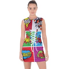 Pop Art Comic Vector Speech Cartoon Bubbles Popart Style With Humor Text Boom Bang Bubbling Expressi Lace Up Front Bodycon Dress by Hannah976