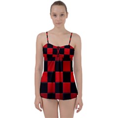 Black And Red Backgrounds- Babydoll Tankini Set by Hannah976