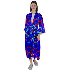 Blue Bee Hive Pattern Maxi Satin Kimono by Hannah976