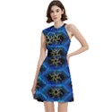 Blue Bee Hive Pattern Cocktail Party Halter Sleeveless Dress With Pockets View1