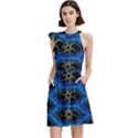 Blue Bee Hive Pattern Cocktail Party Halter Sleeveless Dress With Pockets View2