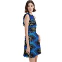 Blue Bee Hive Pattern Cocktail Party Halter Sleeveless Dress With Pockets View3