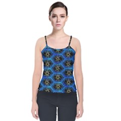 Blue Bee Hive Pattern Velvet Spaghetti Strap Top by Hannah976