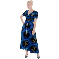 Blue Bee Hive Pattern Button Up Short Sleeve Maxi Dress by Hannah976