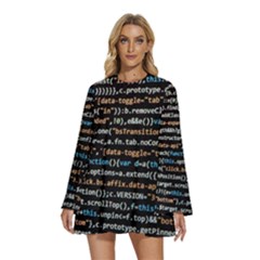 Close Up Code Coding Computer Round Neck Long Sleeve Bohemian Style Chiffon Mini Dress by Hannah976