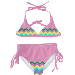 Easter Chevron Pattern Stripes Kids  Classic Bikini Set by Hannah976