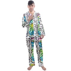 Brain Mind Psychology Idea Drawing Men s Long Sleeve Satin Pajamas Set by Ndabl3x