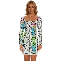 Brain Mind Psychology Idea Drawing Long Sleeve Square Neck Bodycon Velvet Dress by Ndabl3x