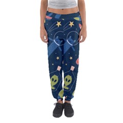 Seamless Pattern With Funny Alien Cat Galaxy Women s Jogger Sweatpants by Ndabl3x