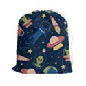 Seamless Pattern With Funny Alien Cat Galaxy Drawstring Pouch (2XL) View1