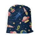 Seamless Pattern With Funny Alien Cat Galaxy Drawstring Pouch (2XL) View2