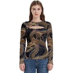 Fantasy Dragon Pentagram Women s Cut Out Long Sleeve T-shirt by Maspions