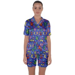 Grateful Dead Bears Pattern Satin Short Sleeve Pajamas Set by Cendanart