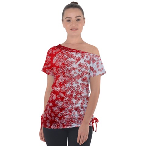 Christmas New Year Snowflake Deer Off Shoulder Tie-up T-shirt by Ndabl3x