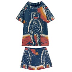 Vintage Retro Space Posters Astronaut Kids  Swim T-shirt And Shorts Set by Sarkoni