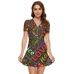 Loving Practice Agape Heart V-neck High Waist Chiffon Mini Dress by Paksenen