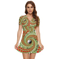 Love Avatars Characters Roles Yin Yang V-neck High Waist Chiffon Mini Dress by Paksenen