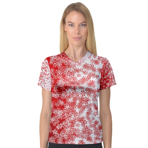 Christmas New Year Snowflake Deer V-neck Sport Mesh T-shirt by Ndabl3x