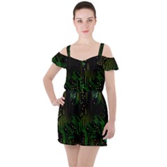 Circuits Circuit Board Green Technology Ruffle Cut Out Chiffon Playsuit by Ndabl3x