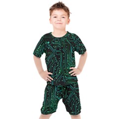 Circuits Circuit Board Green Kids  T-shirt And Shorts Set by Ndabl3x