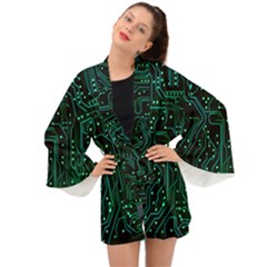 Circuits Circuit Board Green Long Sleeve Kimono by Ndabl3x