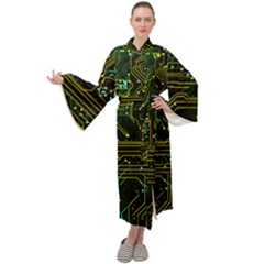 Circuits Circuit Board Yelow Maxi Velvet Kimono by Ndabl3x