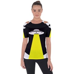 Ufo Flying Saucer Extraterrestrial Shoulder Cut Out Short Sleeve Top by Cendanart