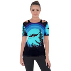 Ufo Alien Night Sky Night Shoulder Cut Out Short Sleeve Top by Cendanart