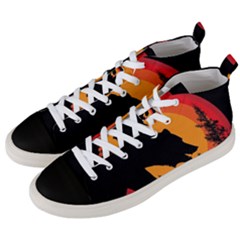 Forest Bear Silhouette Sunset Men s Mid-top Canvas Sneakers by Cendanart