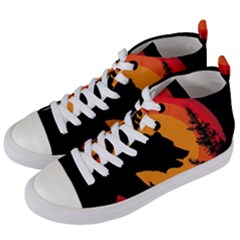 Forest Bear Silhouette Sunset Women s Mid-top Canvas Sneakers by Cendanart