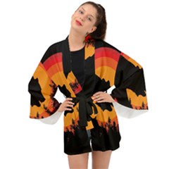 Forest Bear Silhouette Sunset Long Sleeve Kimono by Cendanart