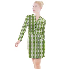 Christmas Green Tree Background Button Long Sleeve Dress by Cendanart