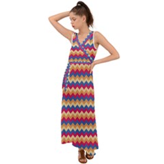 Zigzag Pattern Seamless Zig Zag Background Color V-neck Chiffon Maxi Dress by Ket1n9