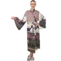 White And Brown Mountain Illustration Digital Art Maxi Velvet Kimono View1