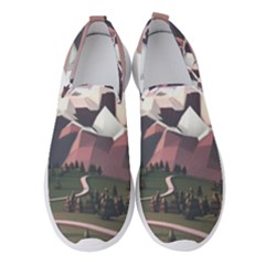 White And Brown Mountain Illustration Digital Art Women s Slip On Sneakers by Cendanart