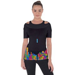 Tetris Game Shoulder Cut Out Short Sleeve Top by Cendanart