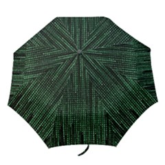 Green Matrix Code Illustration Digital Art Portrait Display Folding Umbrellas by Cendanart