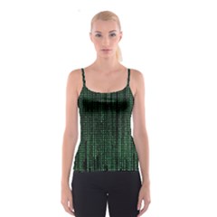 Green Matrix Code Illustration Digital Art Portrait Display Spaghetti Strap Top by Cendanart